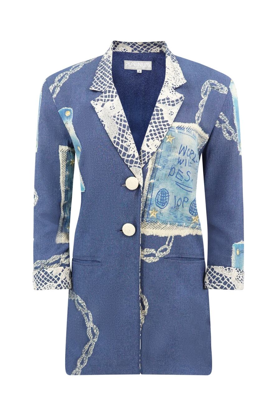Vintage Late 1980s "World Wide Design" Novelty Print Crepe Blazer